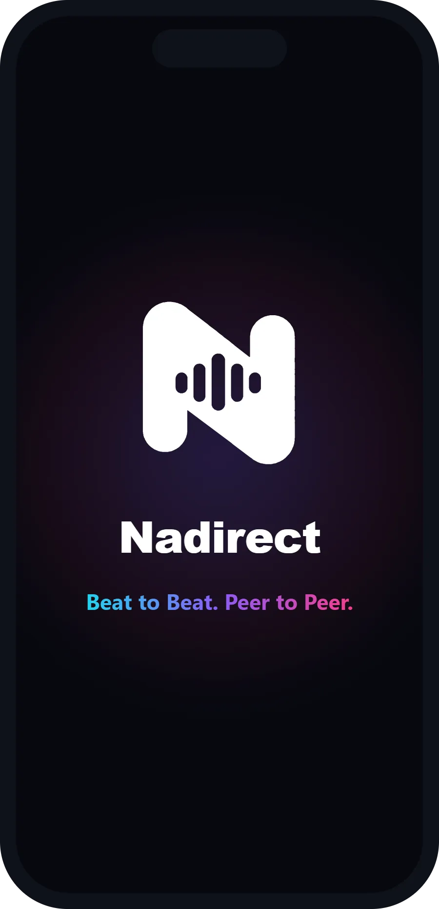 The Nadirect logo and slogan on a black phone screen